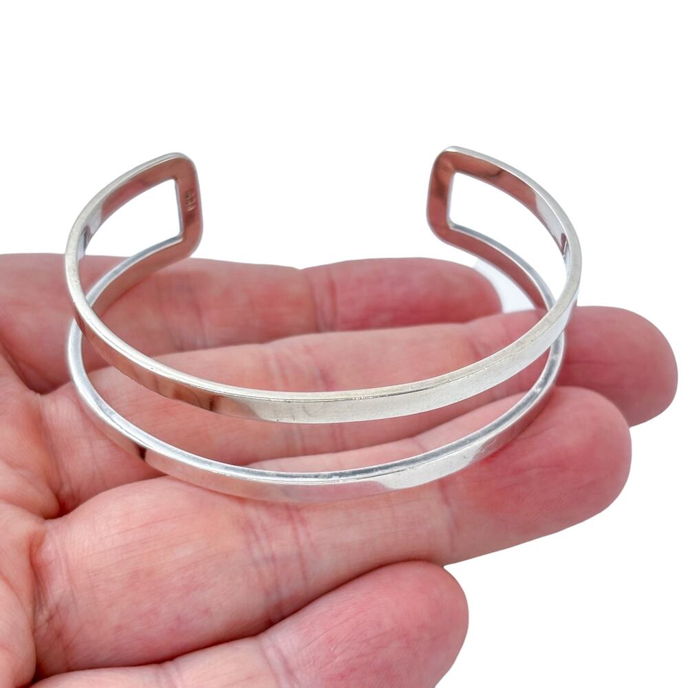 Estate Sterling Silver 925 Double Bar Open Cuff Bracelet 6.75"
